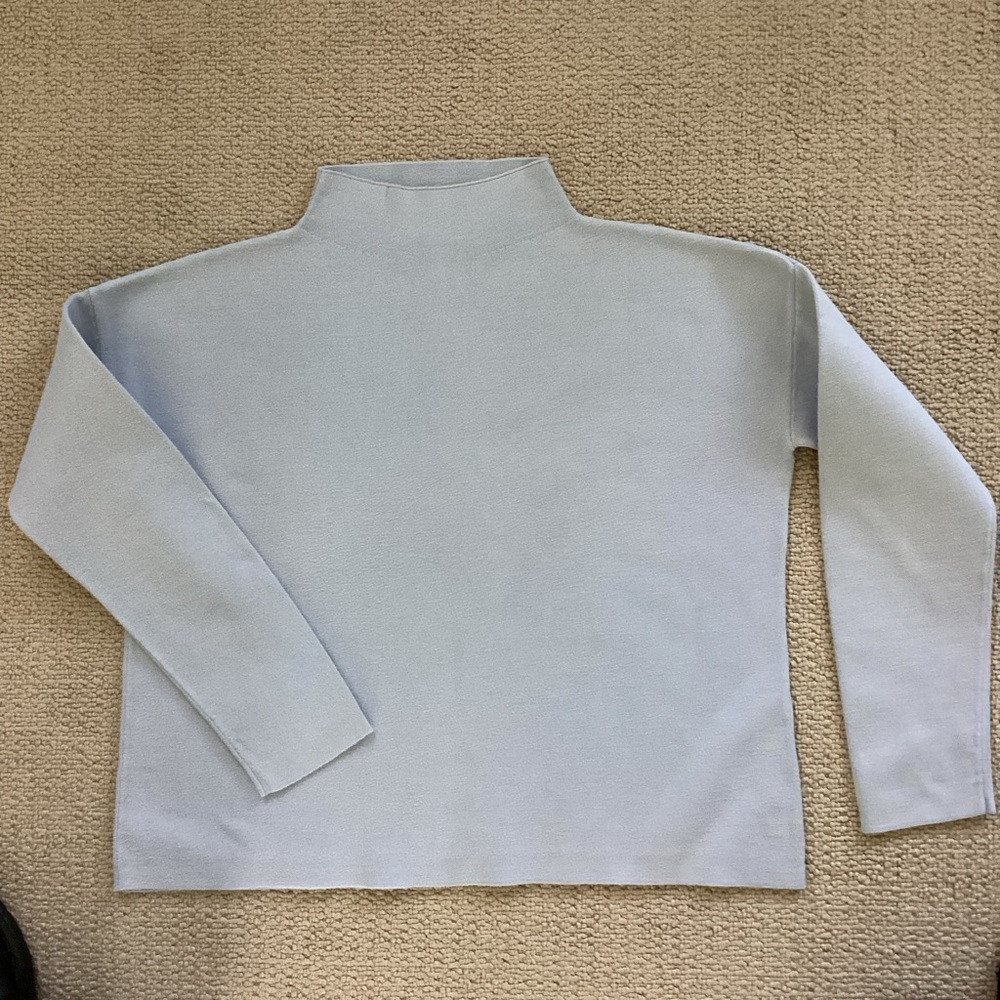 Eileen Fisher Boxy Cotton Blue Funnel Neck Top